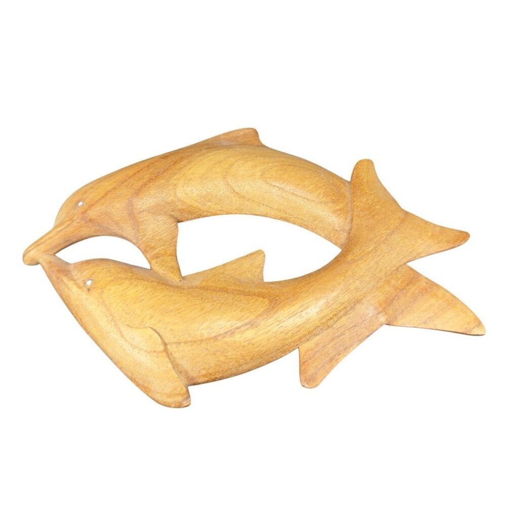 Vintage Hand Carved Wood Dolphins Swimming Wall‎ Art Wall Hanging Figurine Decor